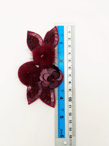 Wine Red Hand Embroidered Floral Applique, Beaded and Sequins Applique